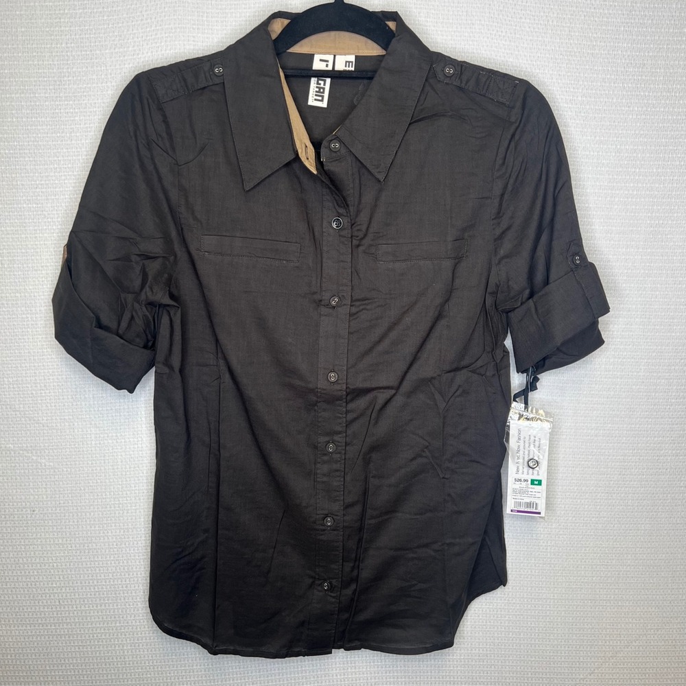 Rogan for Target Black Organic Cotton Utility Shirt Short Sleeve Epaulettes M